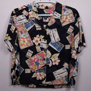 Island Traders Hawaiian print button down cropped shirt-XXl